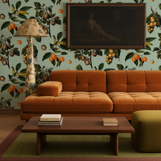 Robin Egg Vintage Orchard Wallpaper