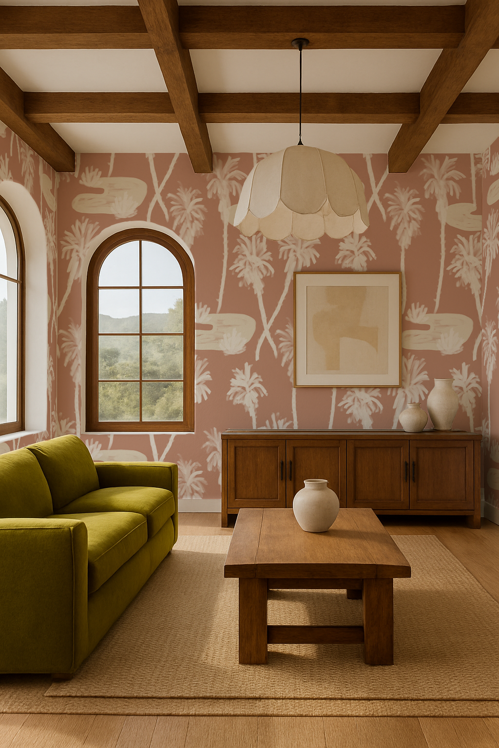 Palm Oasis Wallpaper | terra cotta & white