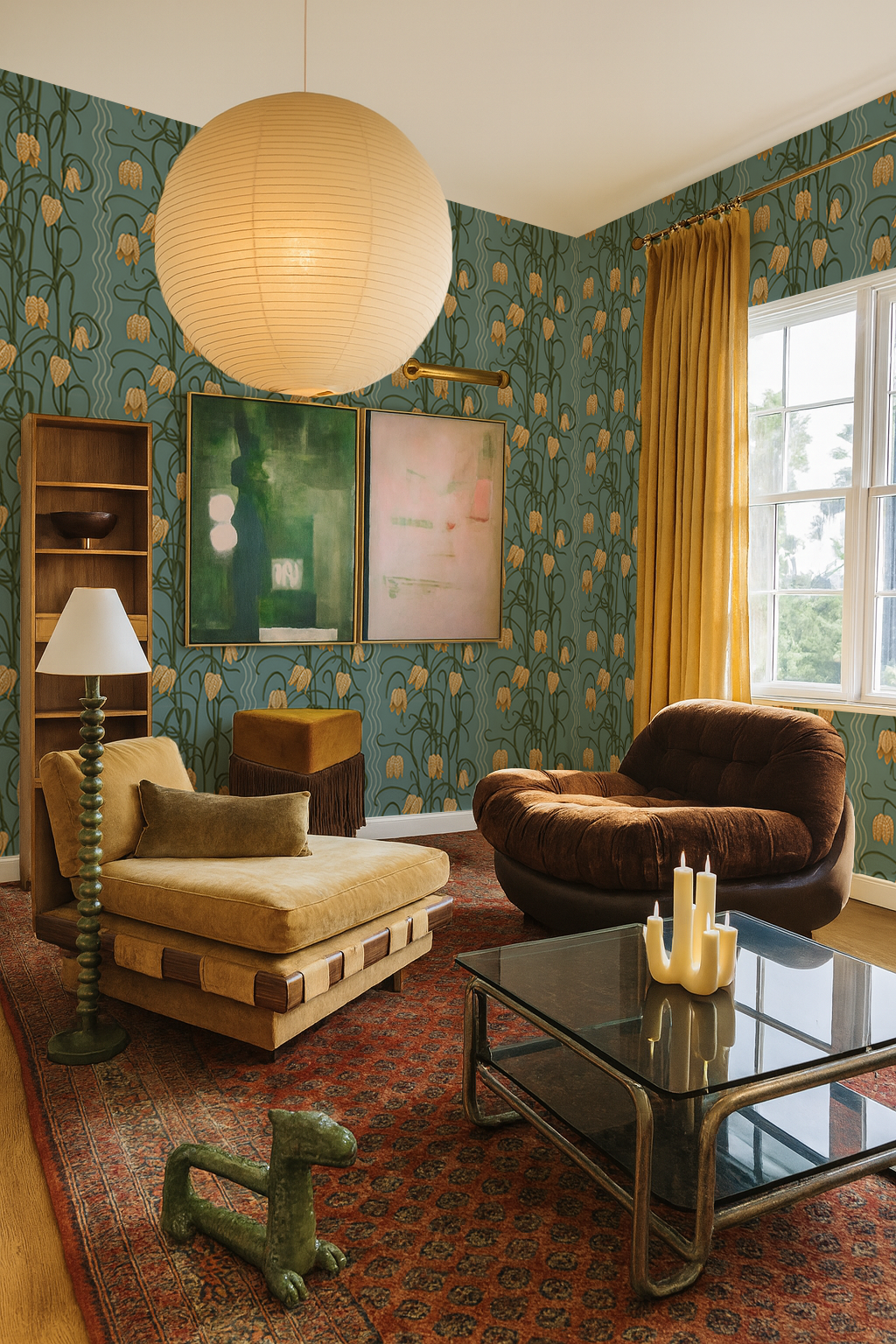Campanas Wallpaper | dusty blue & marigold
