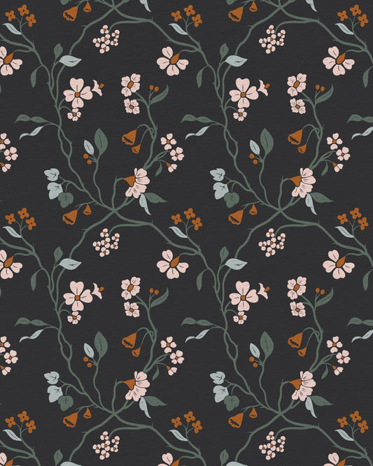 Lunaria Vine Wallpaper in Moody Charcoal