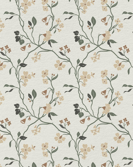 Lunaria Vine Wallpaper in Soft Alabaster