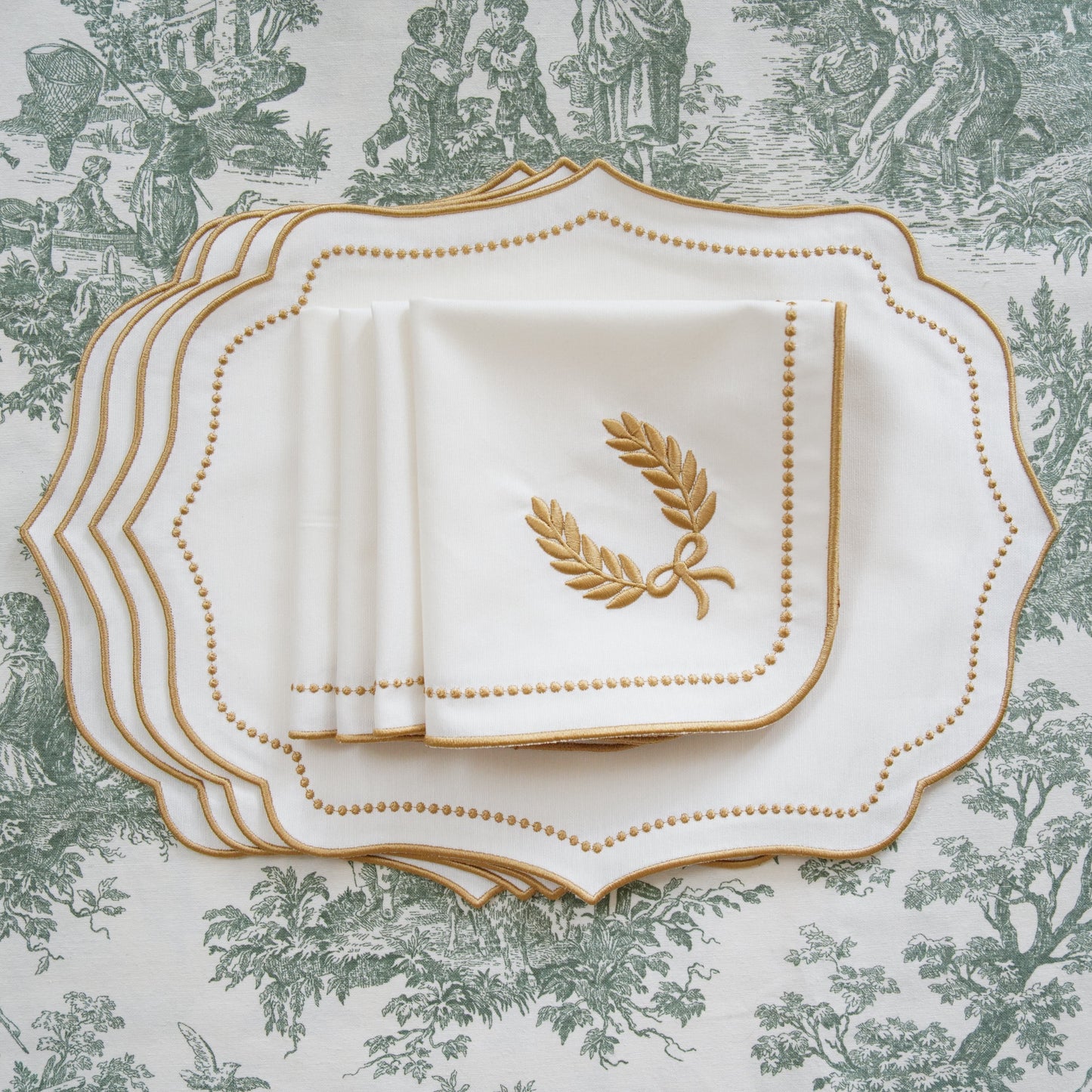 Luna Ivory & Gold Fabric Table Set