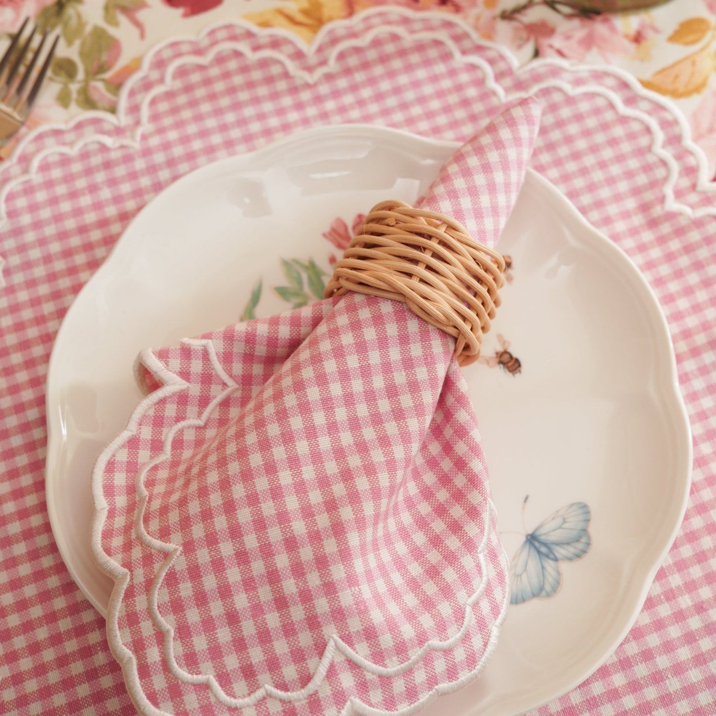 Magnolia Pink Gingham Table Set