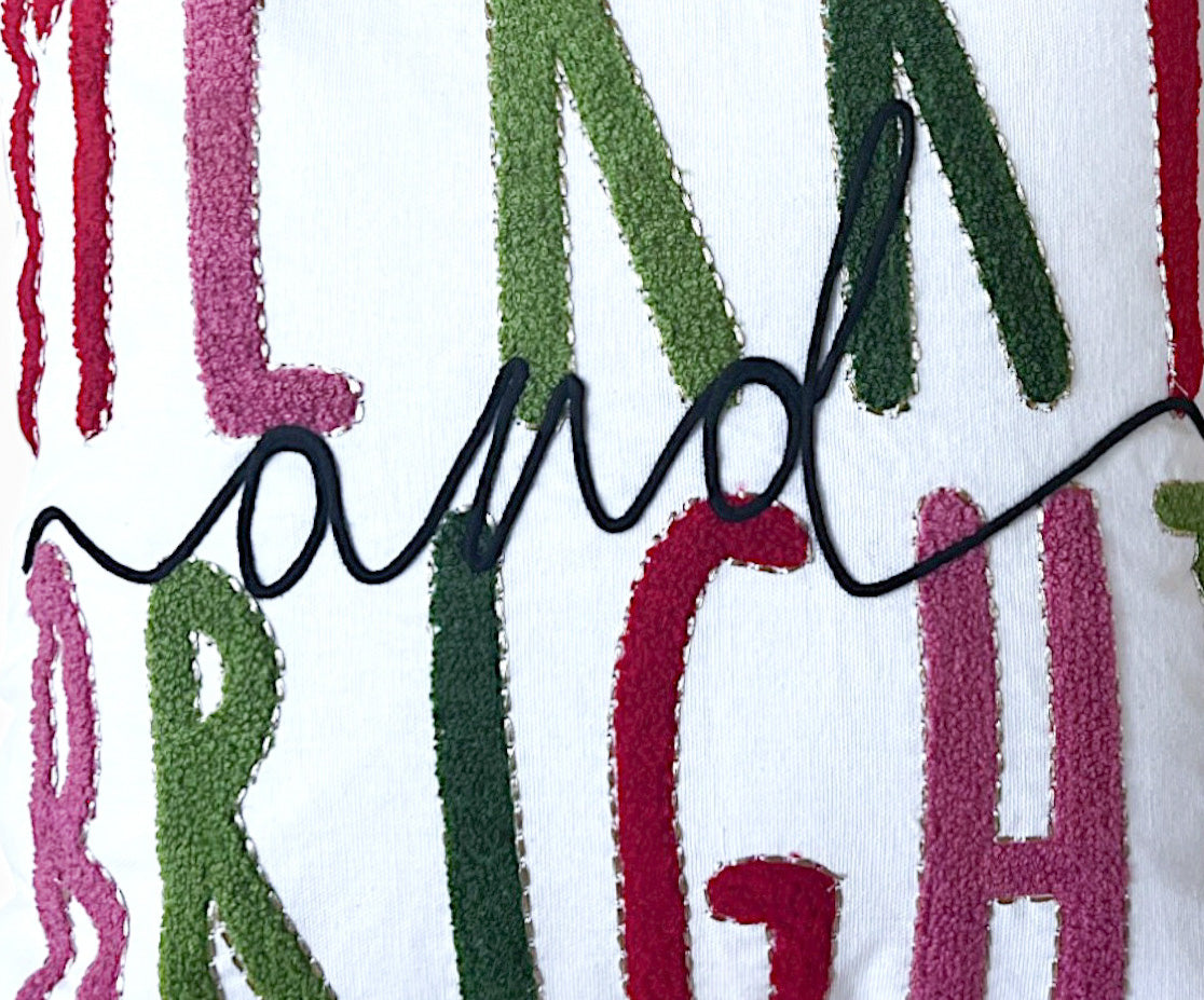 Merry & Bright Embroidered Christmas Pillow