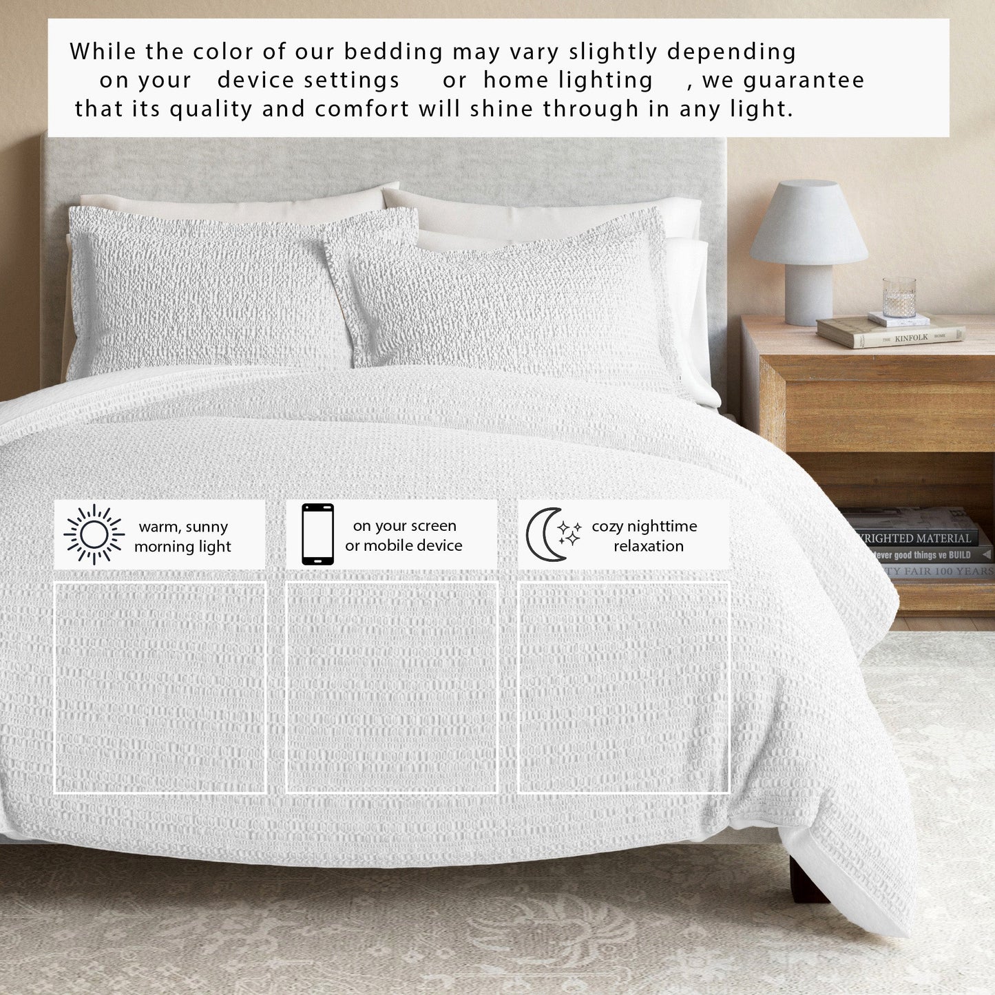 Mattea Collection-100% Cotton Honeycomb Waffle Duvet Set