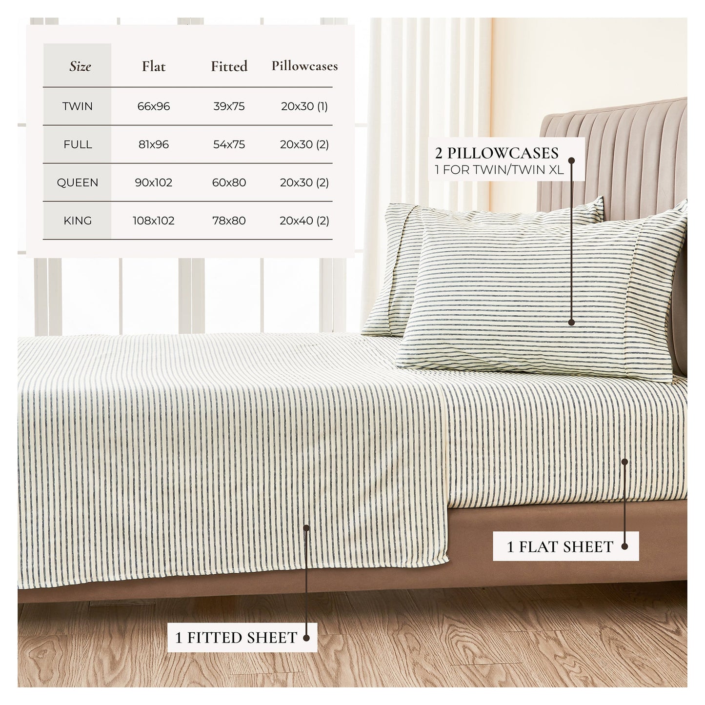 Evette Collection Striped Microfiber Sheet Set