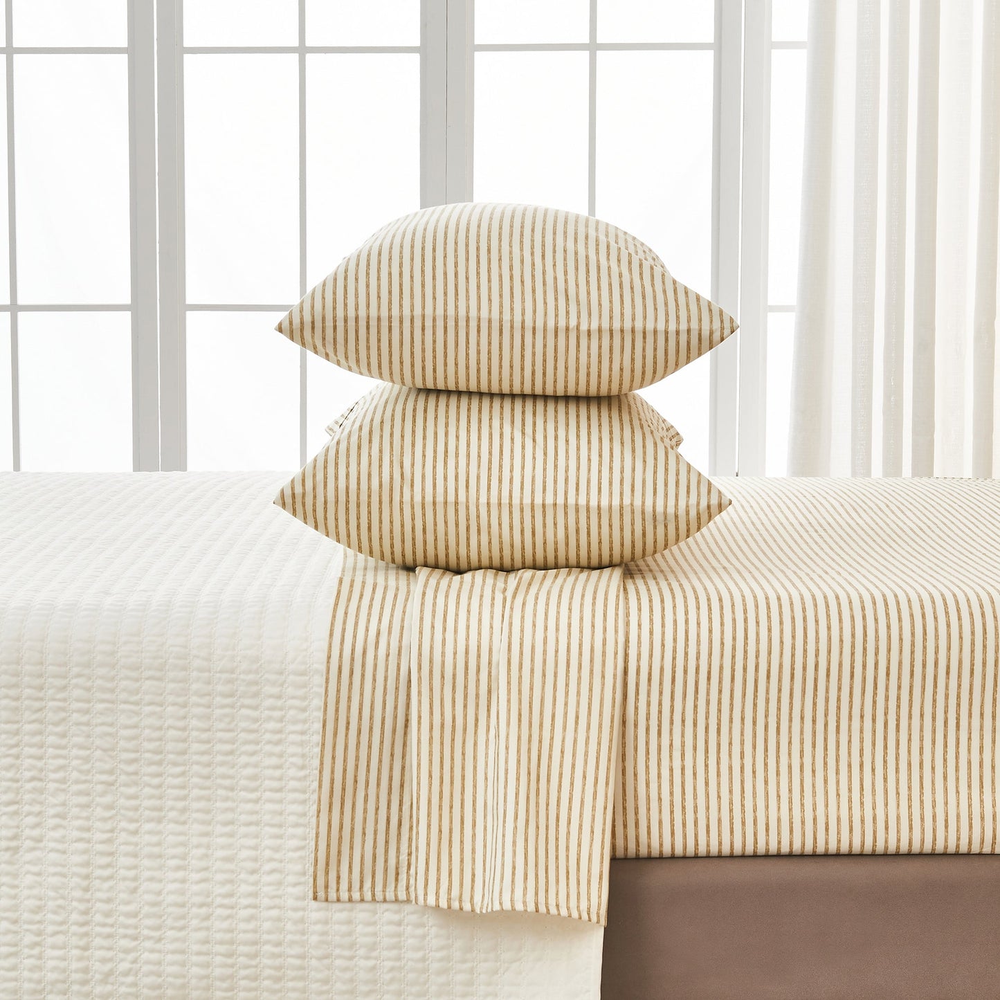 Evette Collection Striped Microfiber Sheet Set