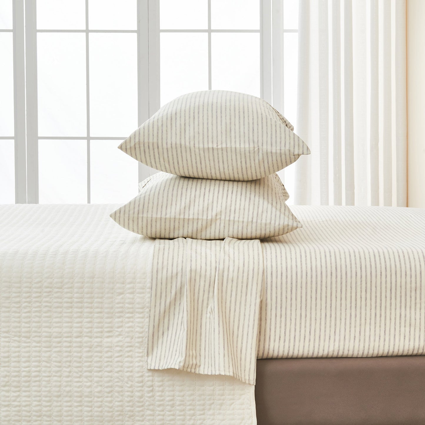 Evette Collection Striped Microfiber Sheet Set