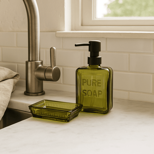 Olive Green Glass Soap Dish