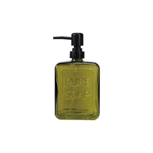 Olive Green Glass Soap Dispenser – “Pure Soap” Design