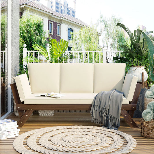 Alora Outdoor Adjustable Wooden Patio Daybed Sofa