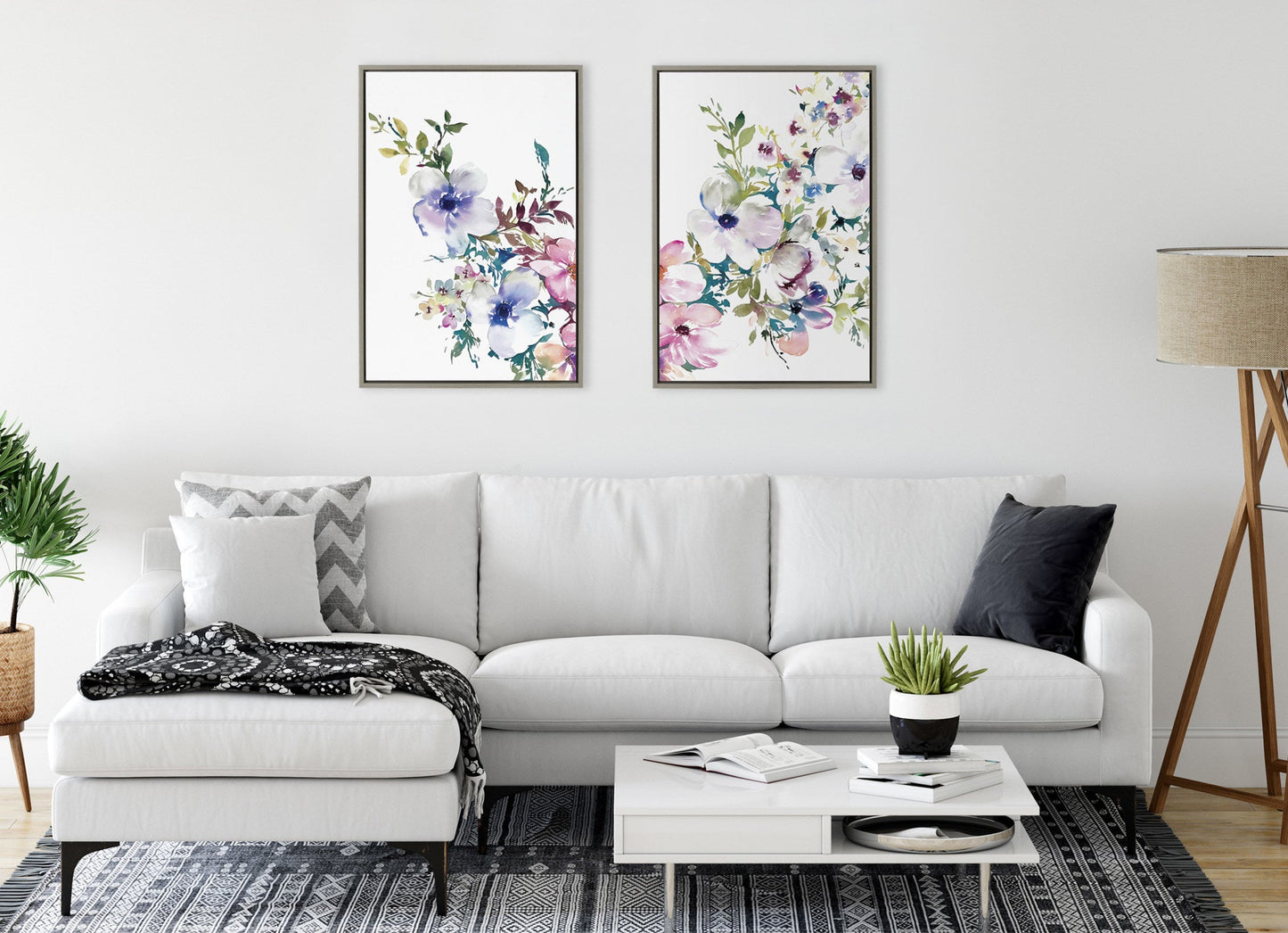 Sylvie Ink Wash Floral Framed Canvas Set by Emma Daisy