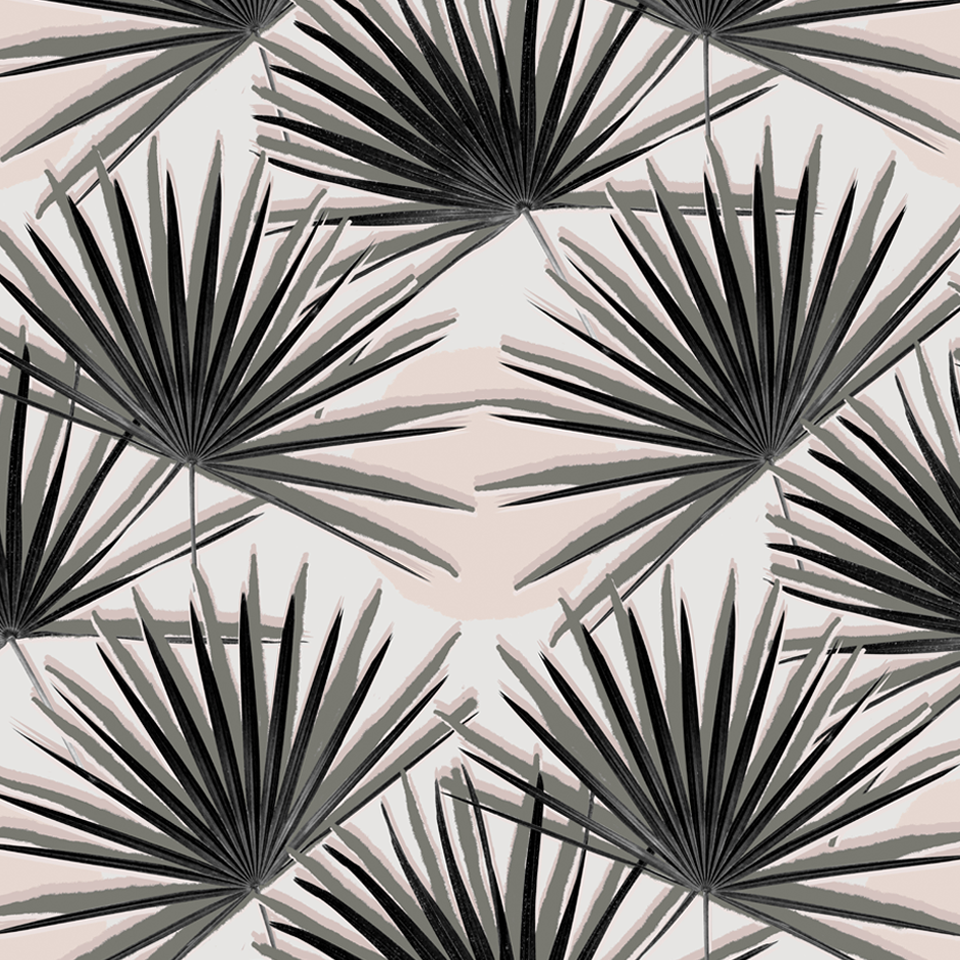 Palm Deco Wallpaper, black and blush
