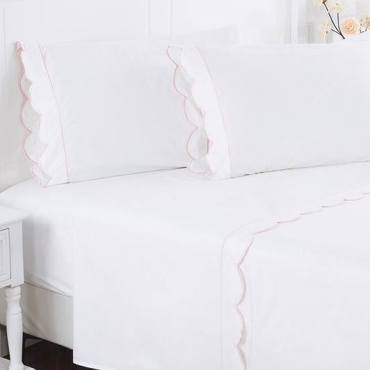 Scallop Frame Embroidered Cotton Sheet Set