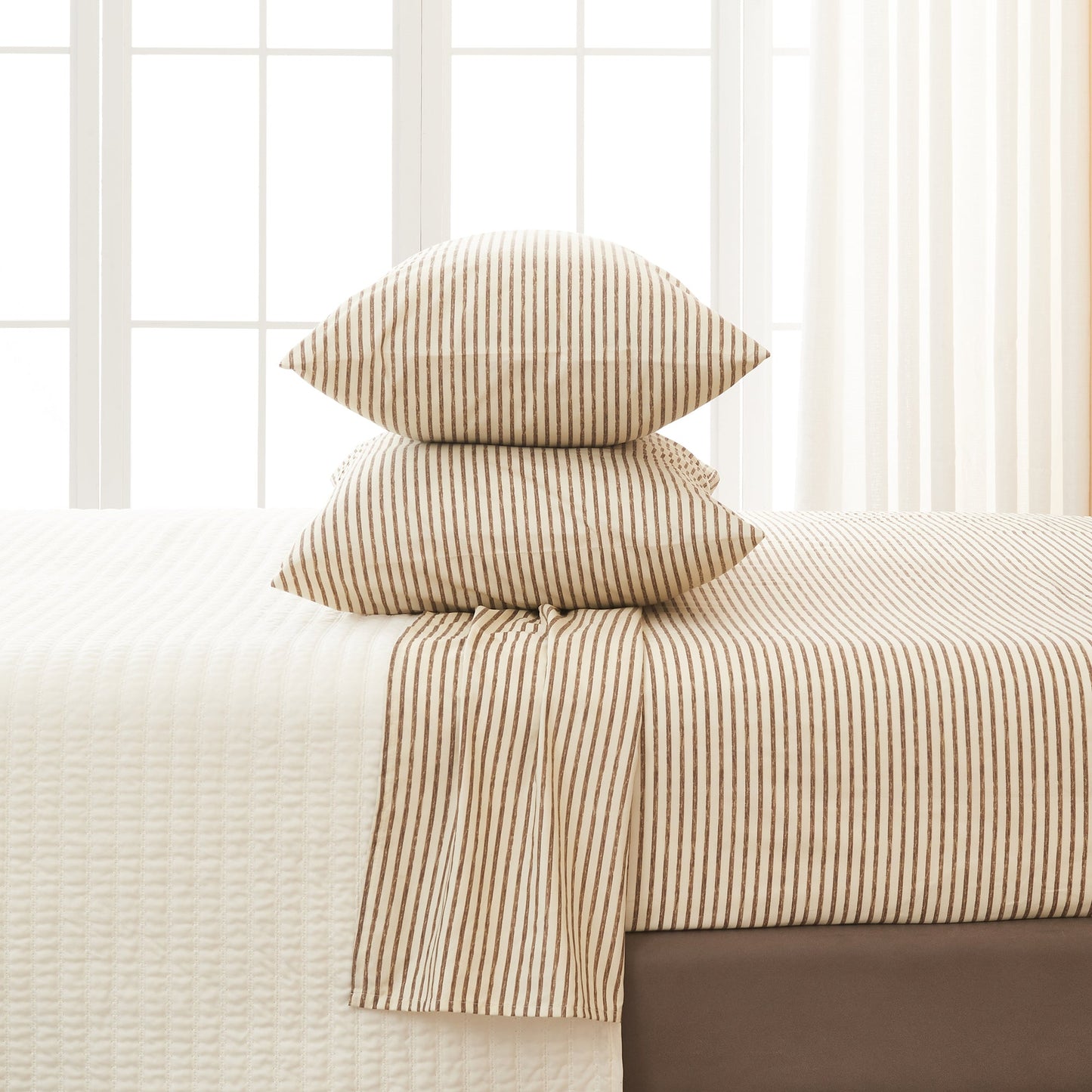 Evette Collection Striped Microfiber Sheet Set