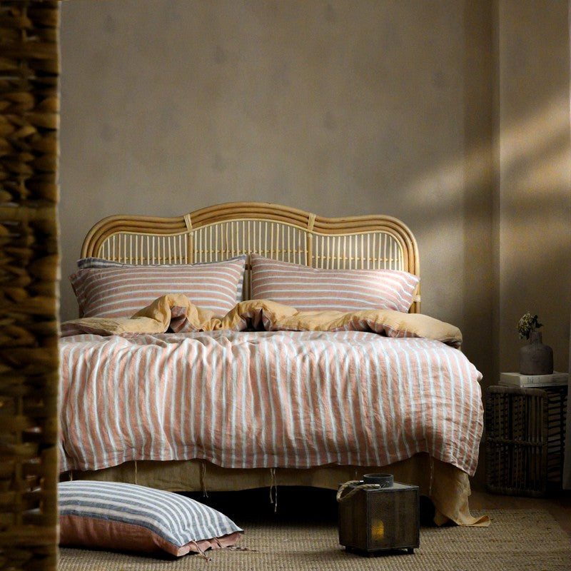PeachPuff Vertical Stripes Linen Duvet Set
