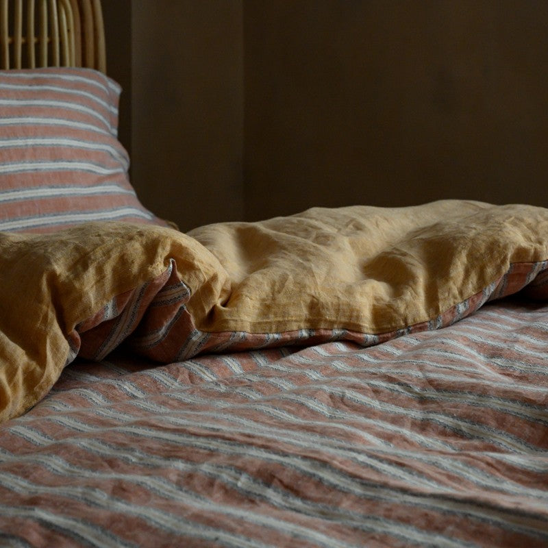 PeachPuff Vertical Stripes Linen Duvet Set