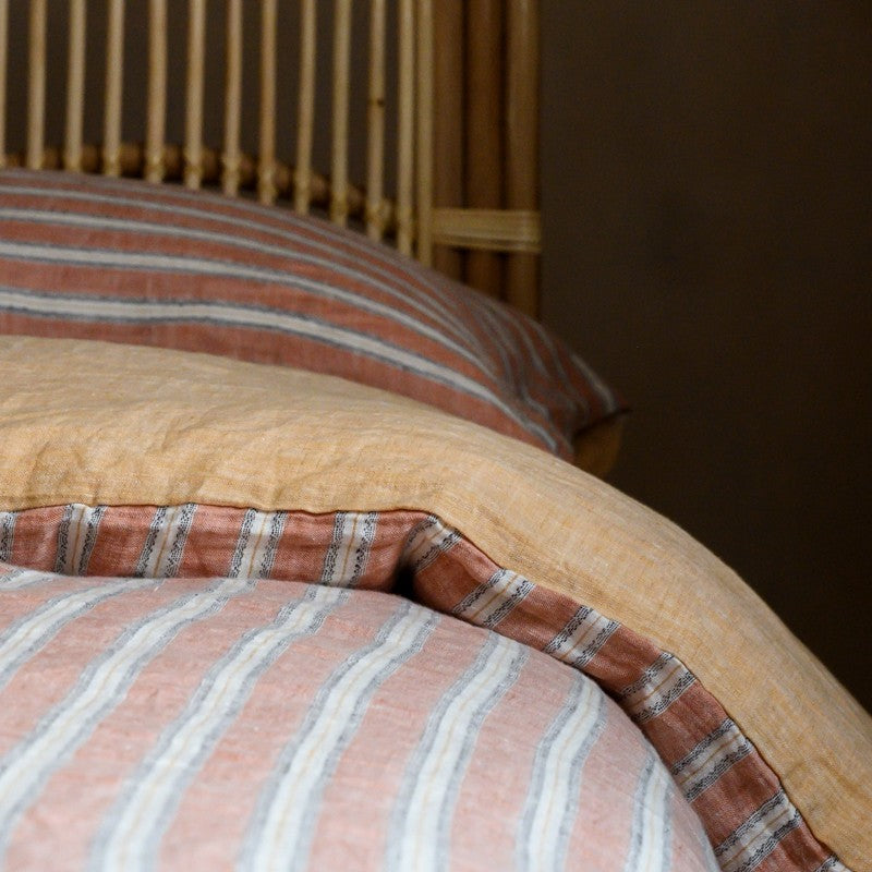 PeachPuff Vertical Stripes Linen Duvet Set