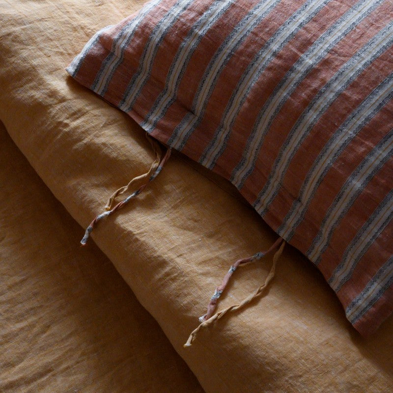PeachPuff Vertical Stripes Linen Duvet Set