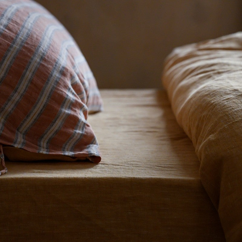 PeachPuff Vertical Stripes Linen Duvet Set