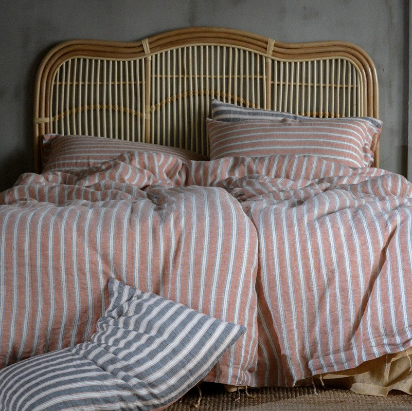 PeachPuff Vertical Stripes Linen Duvet Set