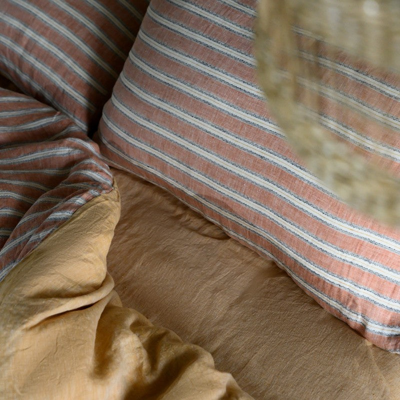 PeachPuff Vertical Stripes Linen Duvet Set