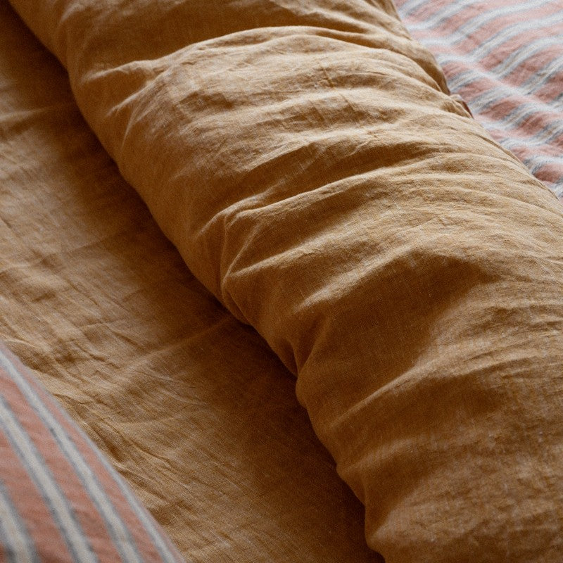 PeachPuff Vertical Stripes Linen Duvet Set