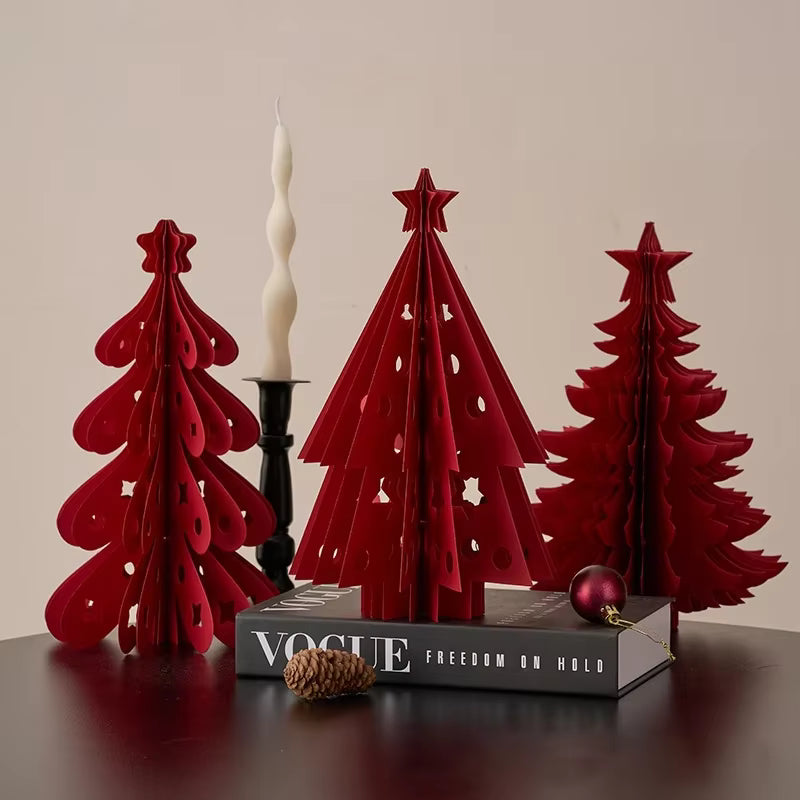2026 Christmas Decorations Crimson Paper Honeycomb Tree