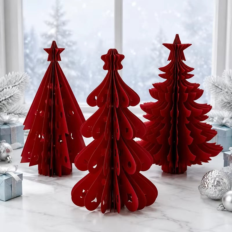 2026 Christmas Decorations Crimson Paper Honeycomb Tree