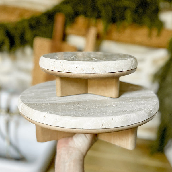 Natural Stone & Wood Risers-Set of Two