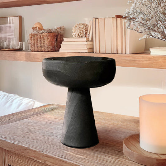 Paulownia Wood Modern Black Elevated Bowl