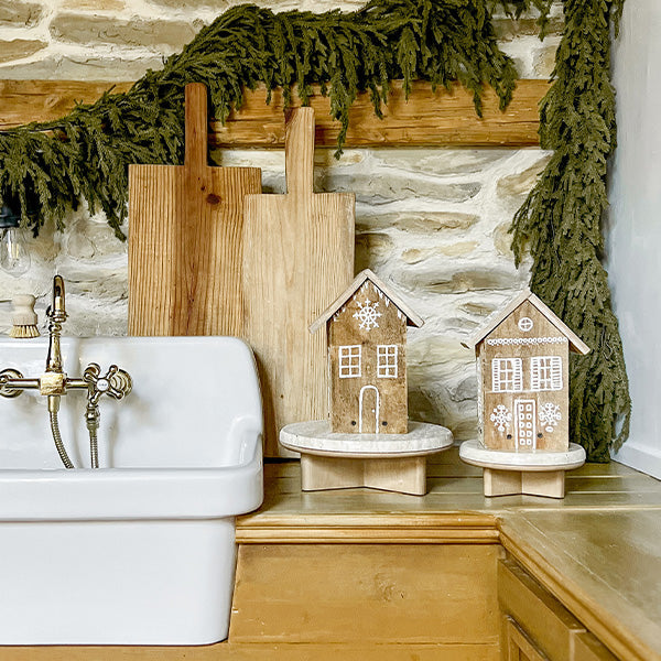 Natural Stone & Wood Risers-Set of Two