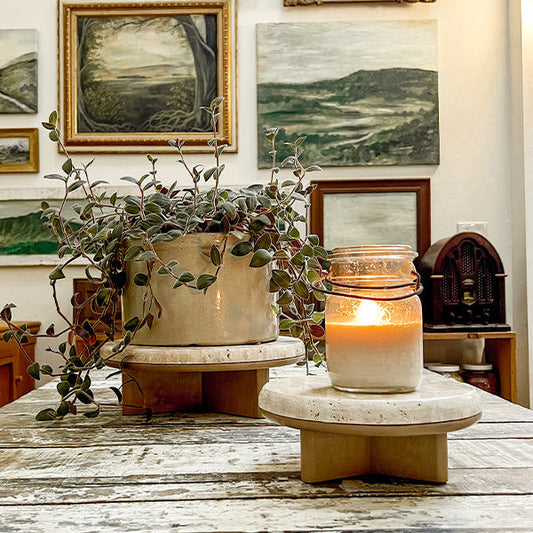 Natural Stone & Wood Risers-Set of Two