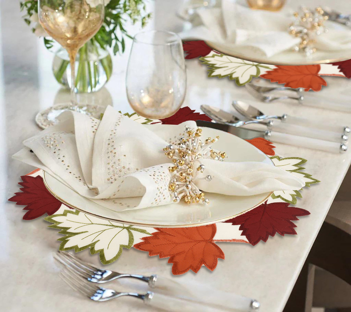 Cream Autumn Doilies – Round Linen Placemats | Embroidered Dining Table Decor 15 Inch