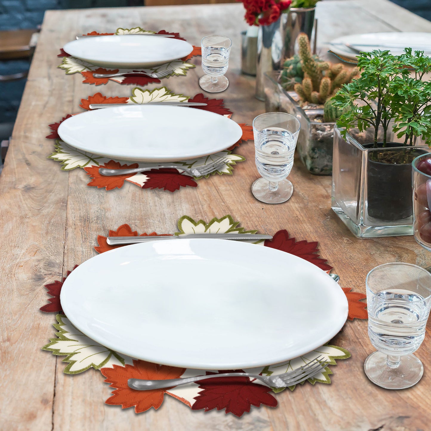Cream Autumn Doilies – Round Linen Placemats | Embroidered Dining Table Decor 15 Inch