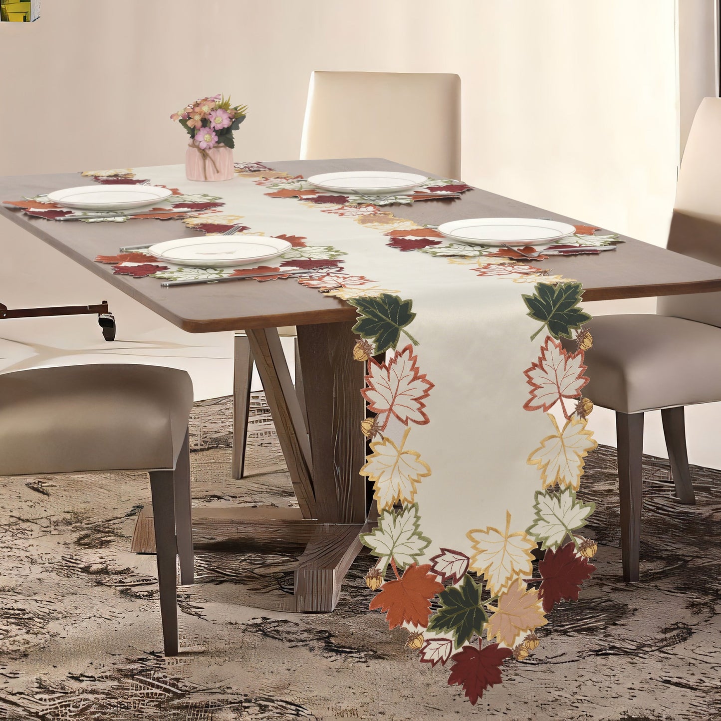 Cream Autumn Doilies – Round Linen Placemats | Embroidered Dining Table Decor 15 Inch