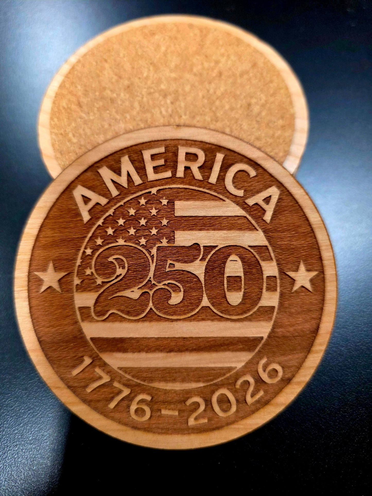 US Veteran Handcrafted 250th Anniversary Patriotic Wood Coaster
