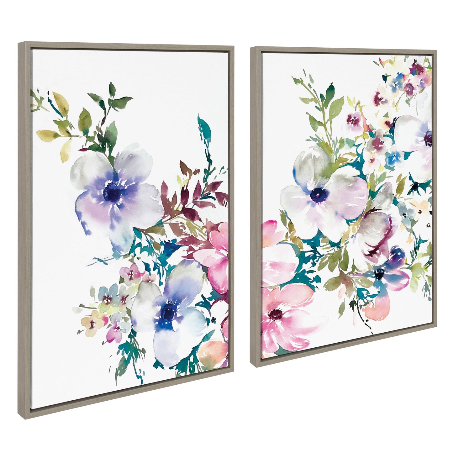 Sylvie Ink Wash Floral Framed Canvas Set by Emma Daisy