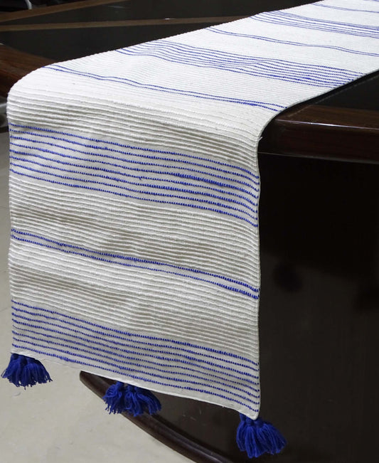 Cotton Table Runner with Blue Stripes