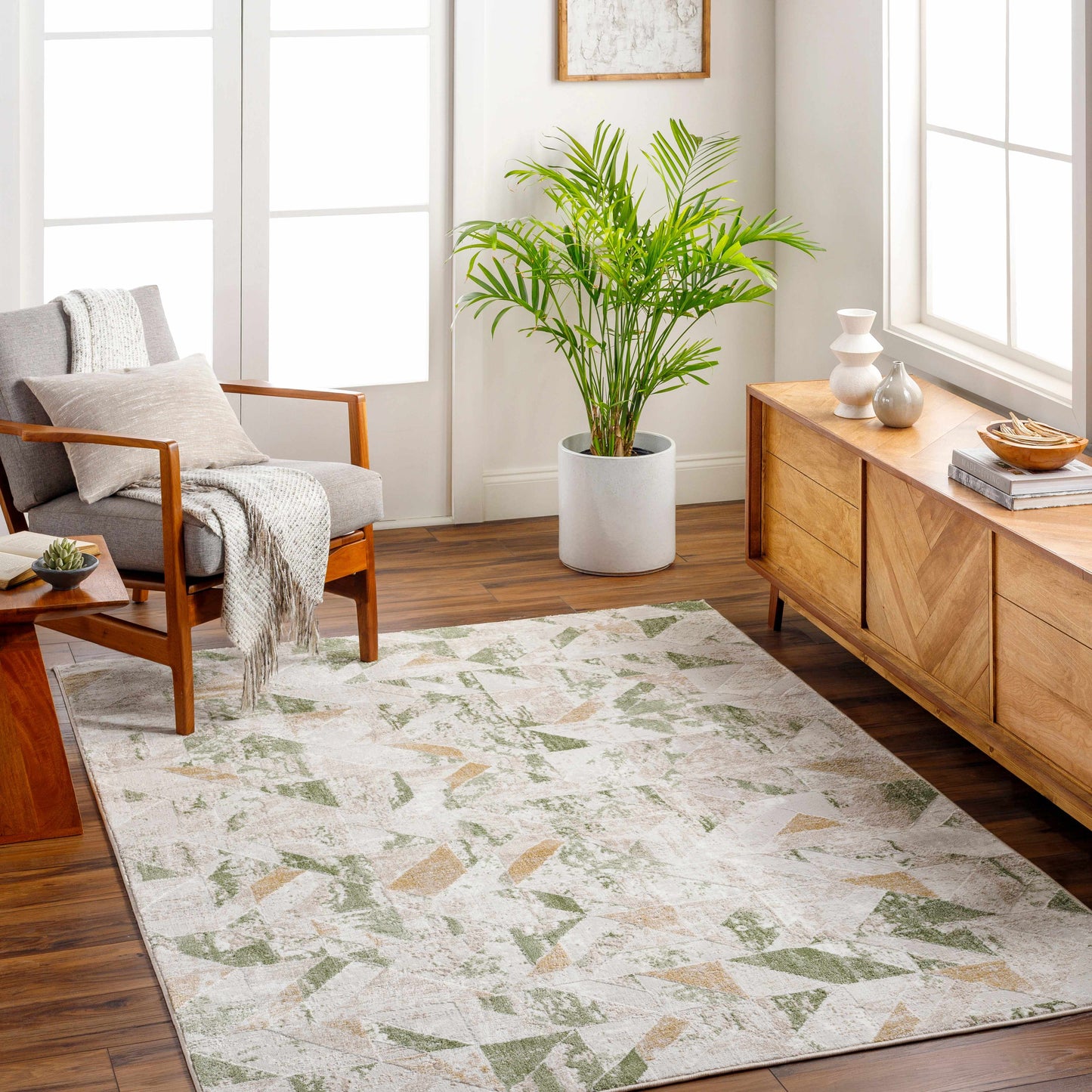 Gonca Green Geometric Area Rug