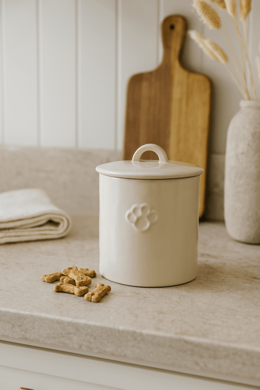 Neutral Glaze Stoneware Pet Treat Canister