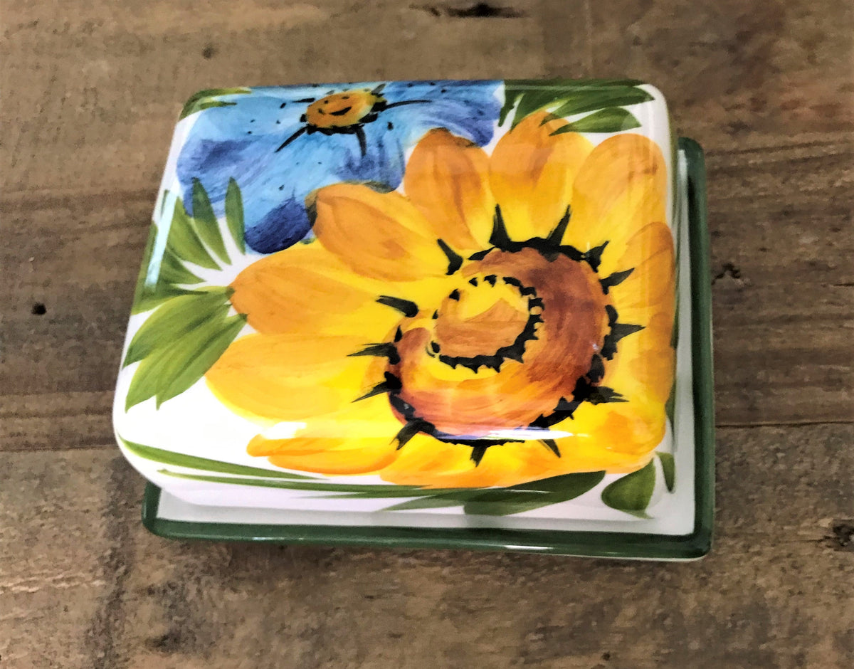 Italian Hand-Painted Ceramic Butter Dish