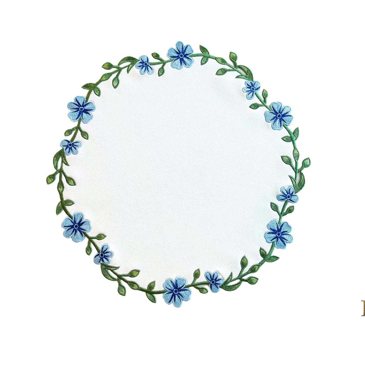 Unity White Embroidered Faux Leather PLacemat