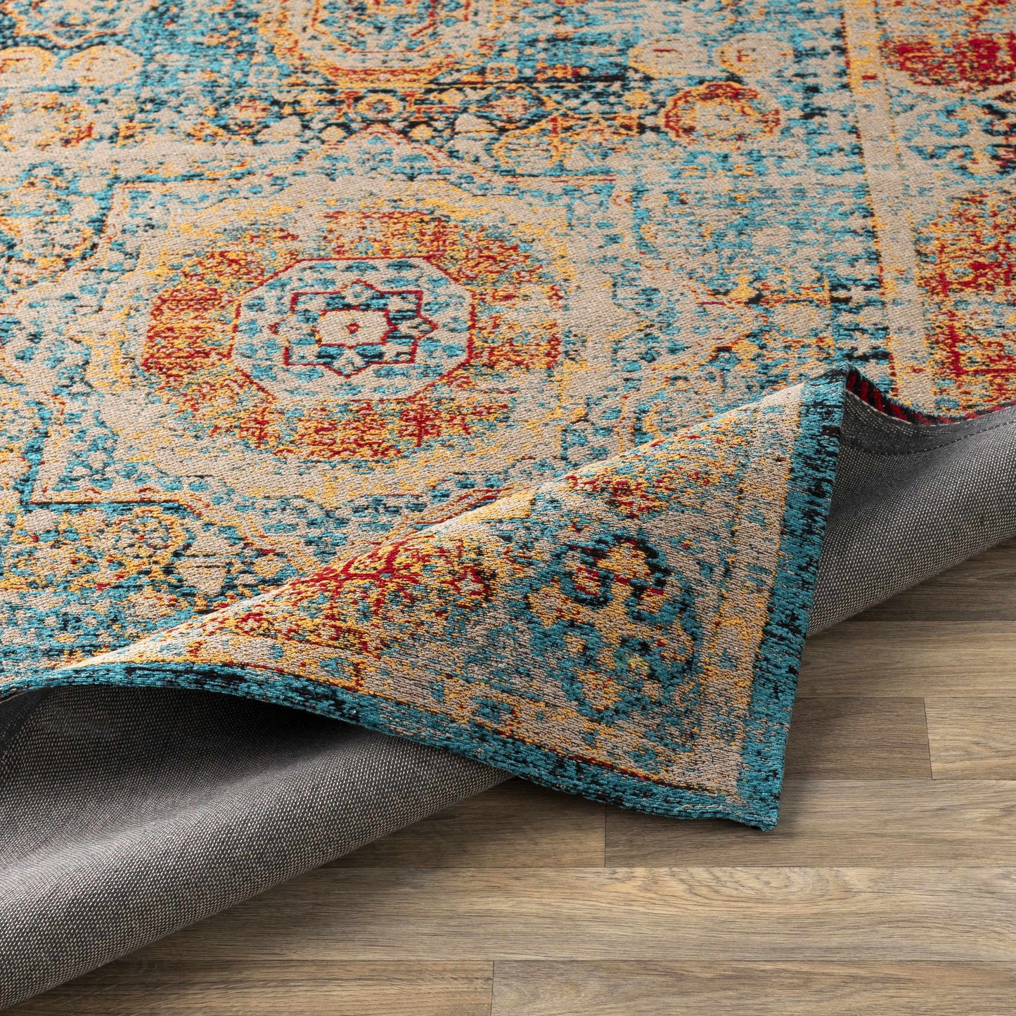 Wrangell Blue/Red Damask Carpet - Clearance