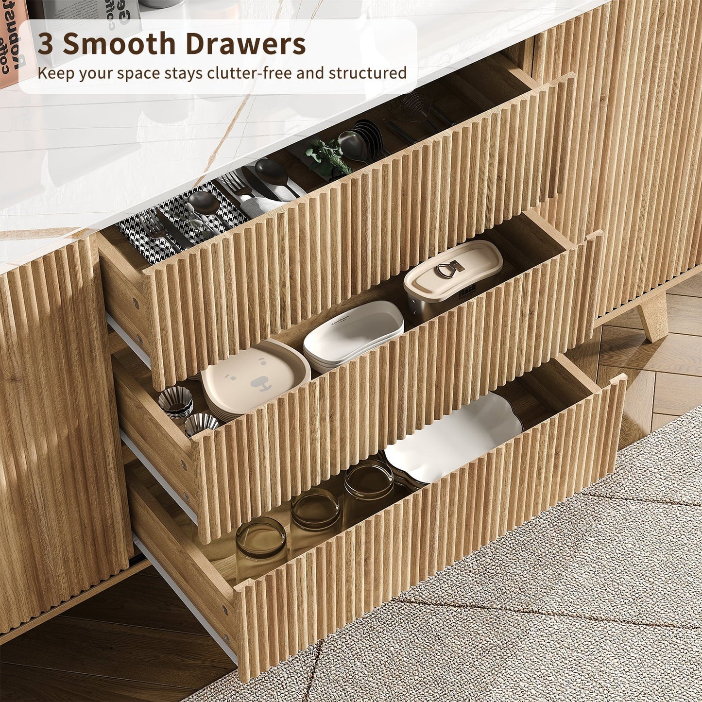 Vektaya Fluted Buffet Cabinet