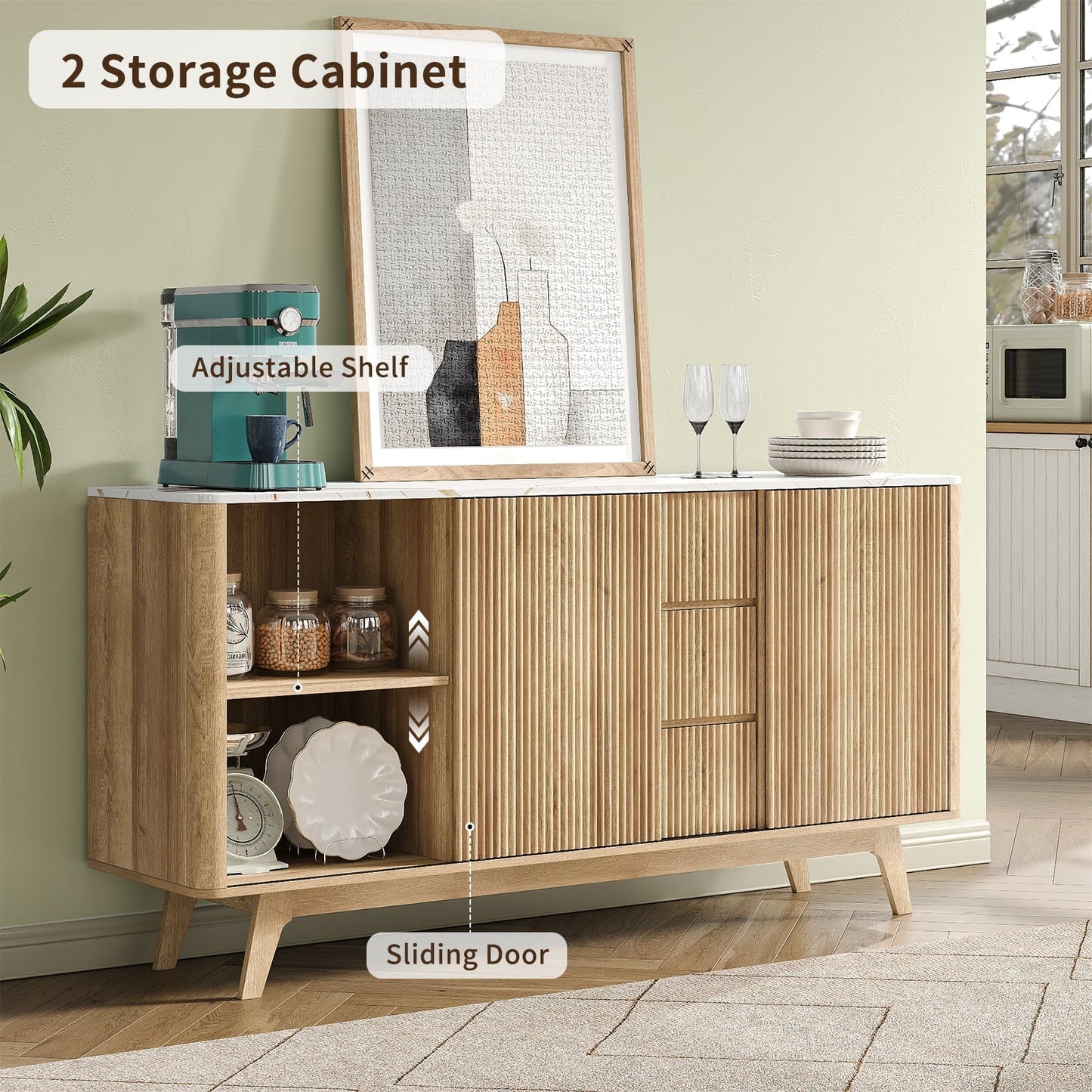 Vektaya Fluted Buffet Cabinet