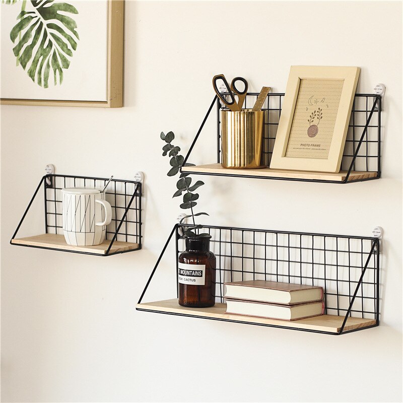 Nordic Wood & Metal Wall Hanging Shelves