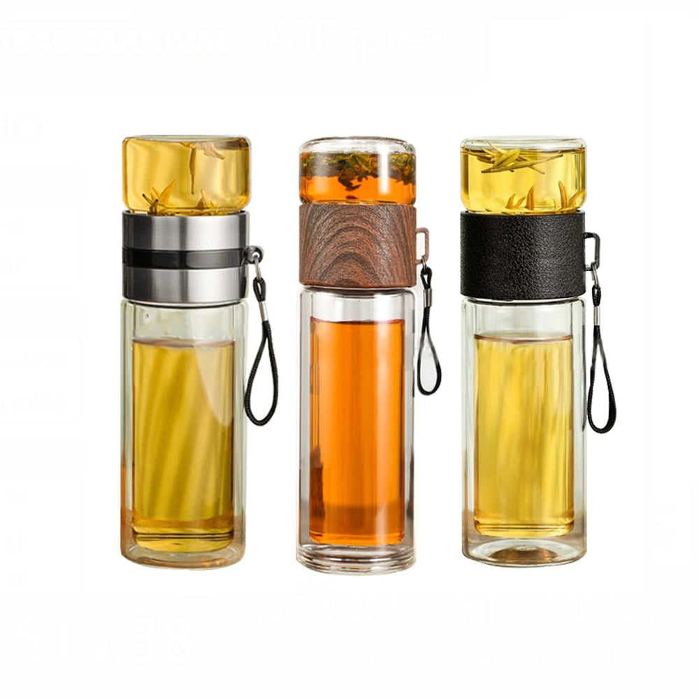 Portable Double Wall Thermal Glass Bottle