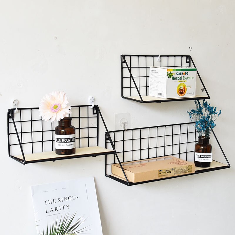 Nordic Wood & Metal Wall Hanging Shelves